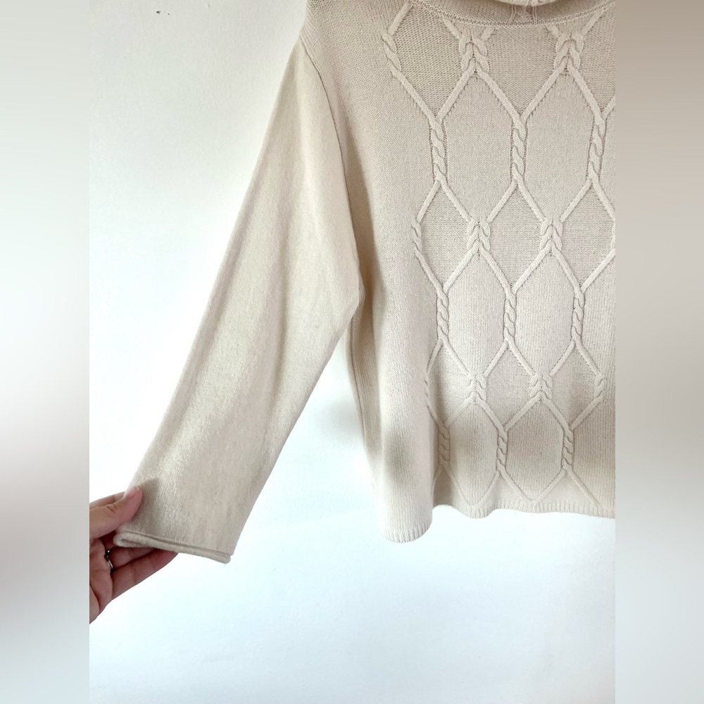 Elena Miro Cream Cable Knit Wool Fold Over Turtleneck Sweater Size‎ XS - Picture 6 of 14